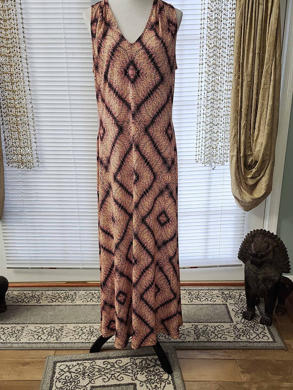 London Times Peach and Black Patterned Maxi Dress